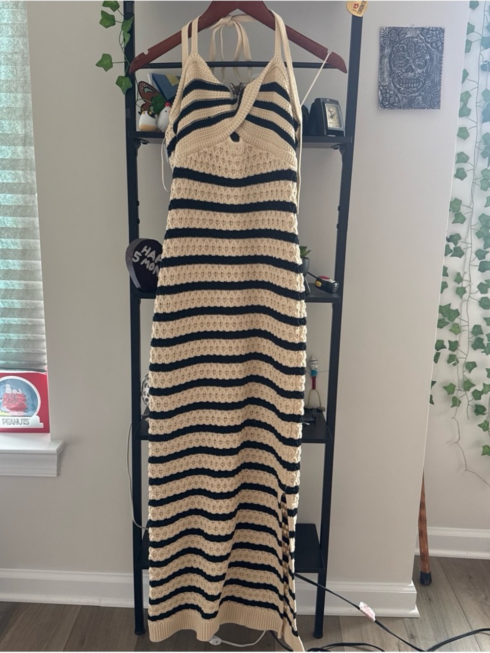 House of Harlow 1960 Crochet Halter Maxi Dress in Black & Cream - Picture 4 of 4